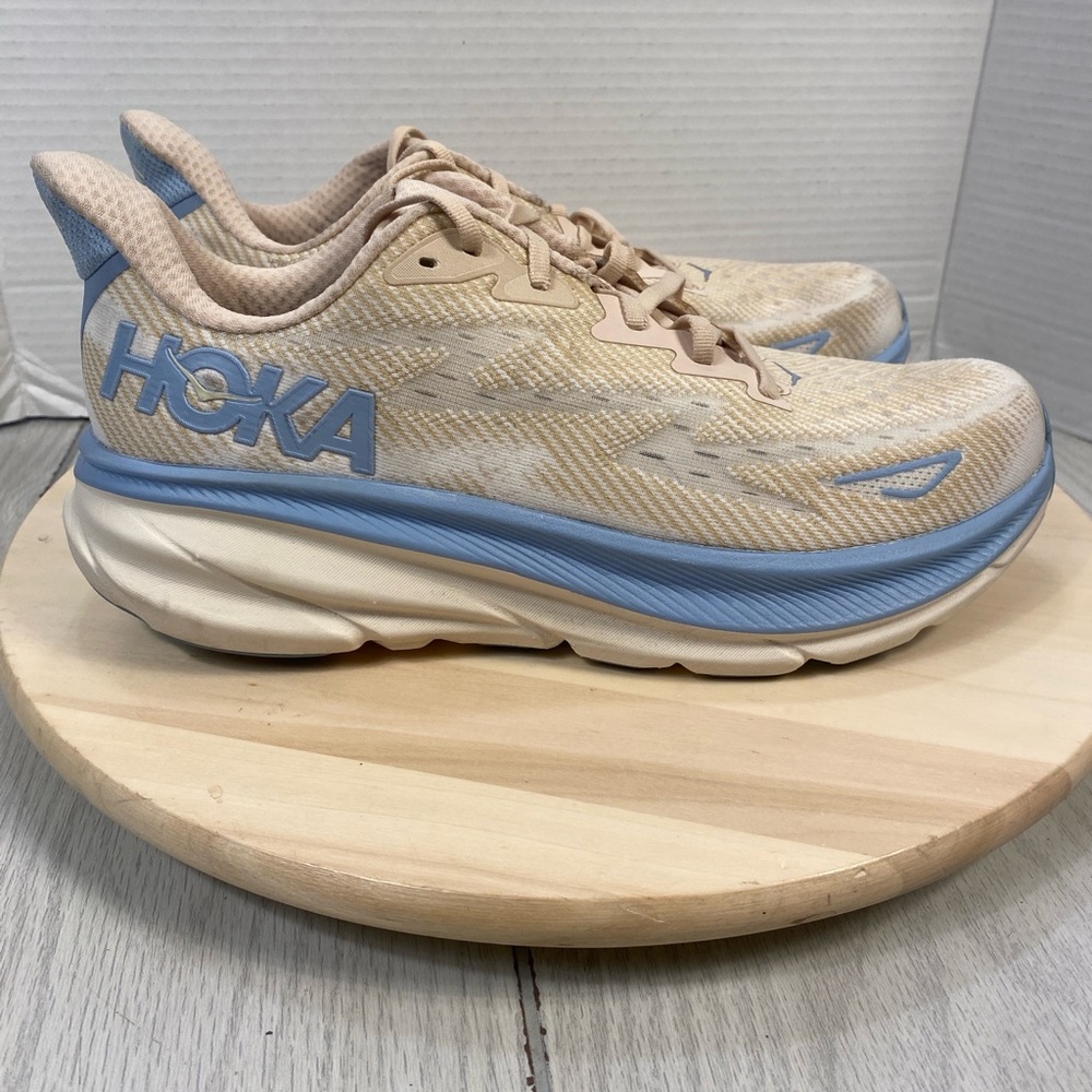 Hoka Women's Athletic Shoes in Beige and Light Blue